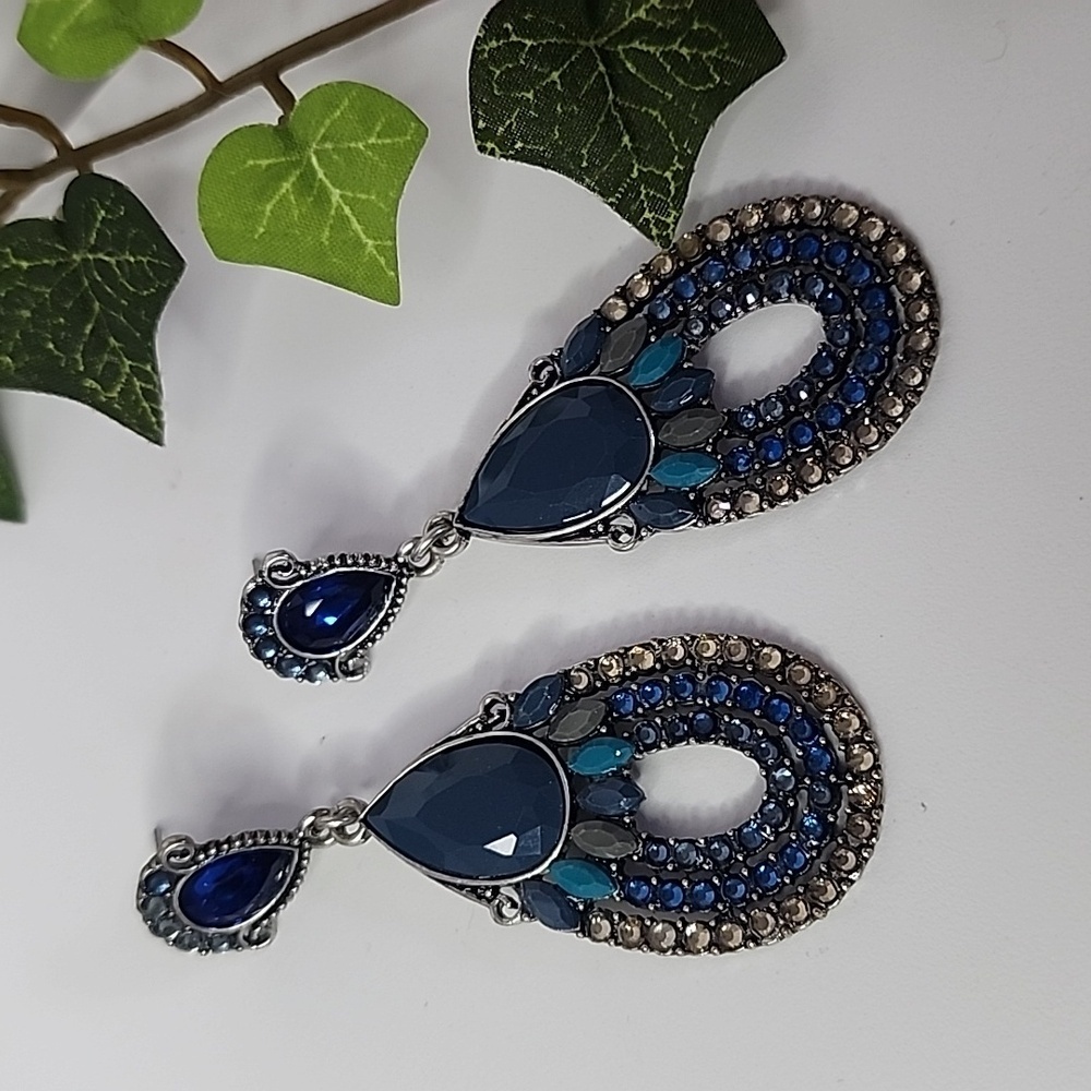 Silver with Blue Teardrop Earrings